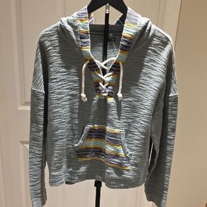 SO Sage Green Hoodie with Multi-Color Striped Trim